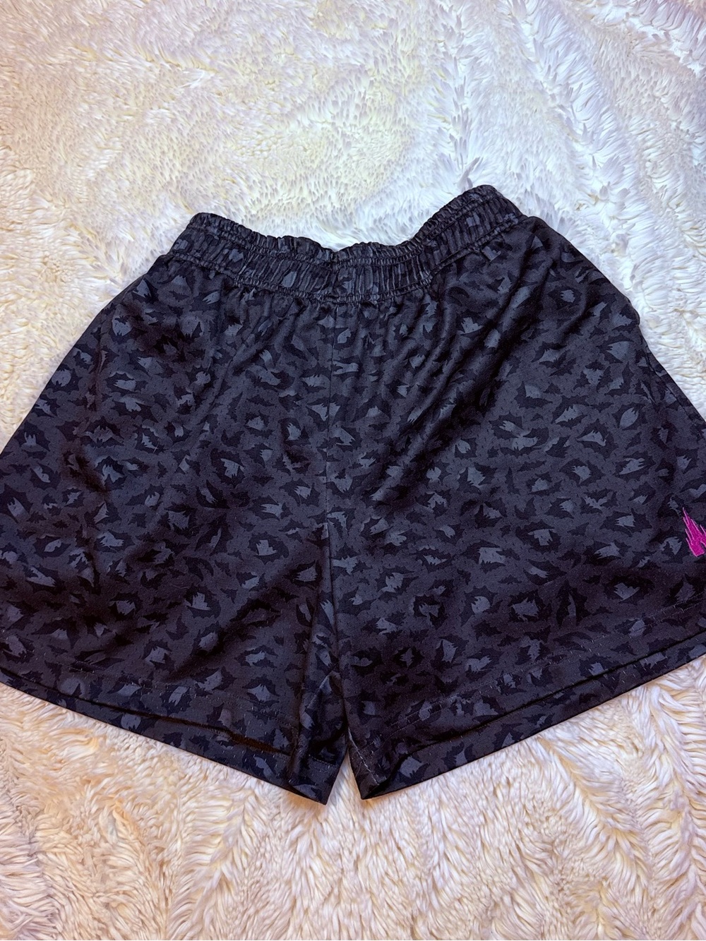 Castle life Men's Black Leopard Print  Shorts with bat design no liner 5.5”